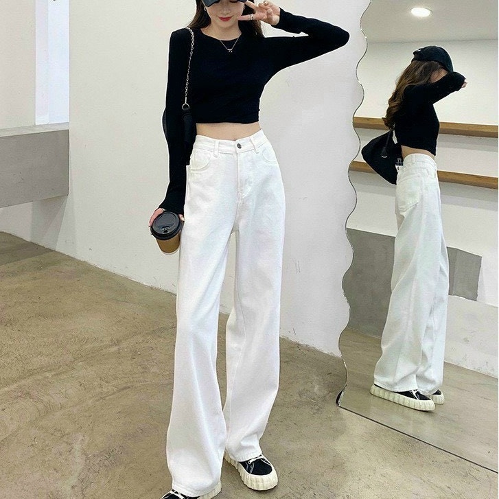 Quần jeans nữ ống đứng quốc dân dáng xuông màu trắng mặc đi học đi làm dễ phối đồ Q681 SUTANO
