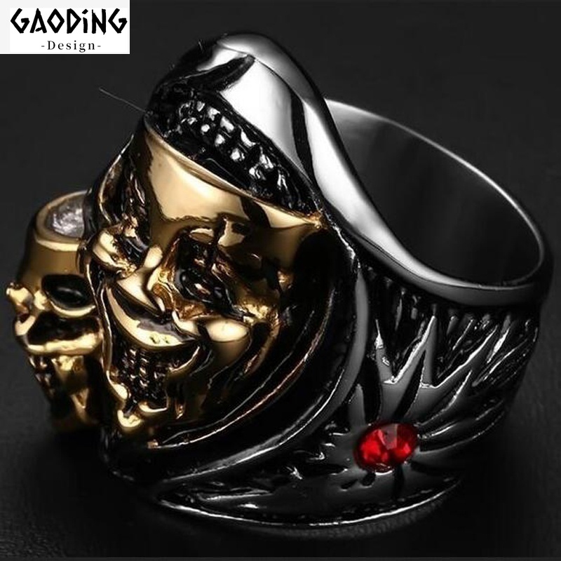 Nhẫn Mạ Bạc 925 Hình Đầu Lâu Phong Cách Gothic Thời Trang Cho Nam