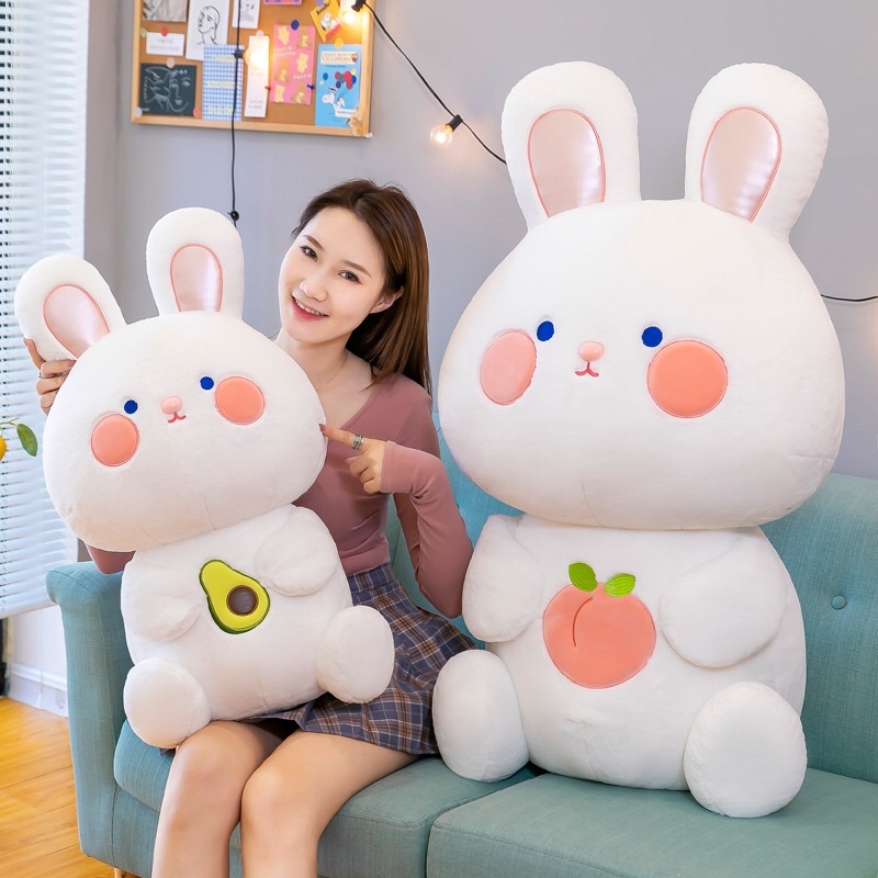 Gấu Bông Thỏ Trắng Bụng Trái Đào, Lông chỉ siêu mướt mềm mịn