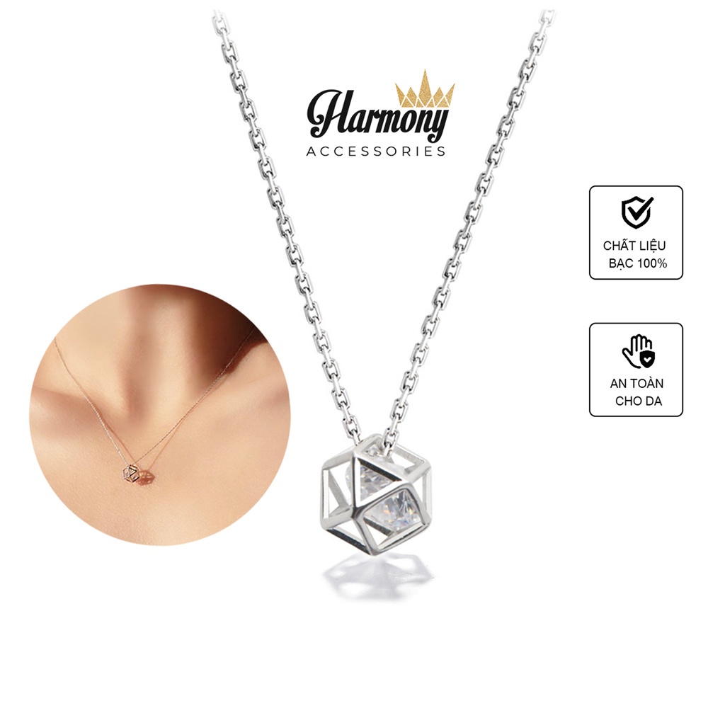Vòng Cổ, dây chuyền bạc nữ mặt Pha Lê Đa Giác nhỏ nhắn, xinh xắn, nữ tính VC29 | TRANG SỨC BẠC HARMONY