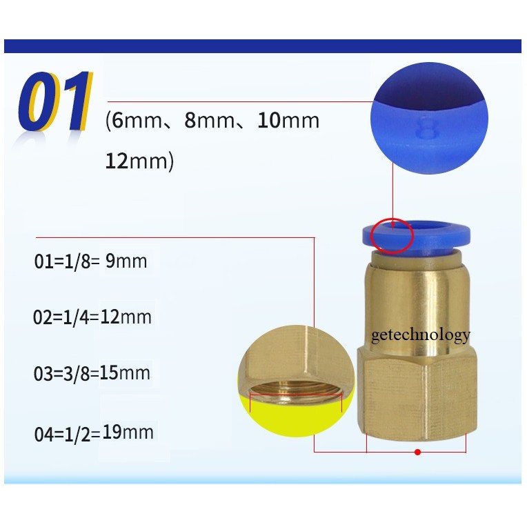 Đầu nối nhanh PCF đầu nối thẳng ren trong PCF [PCF NỐI ỐNG MỀM] Ren trong nối nhanh một đầu cắm ống nhựa PU khí nén