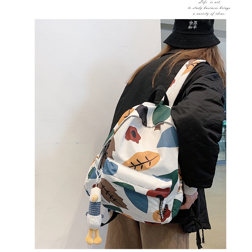 Balo Đi Học JASMIN NOIR Bằng Canvas In Họa Tiết Lá Đơn Giản Thời Trang Dành Cho Nữ