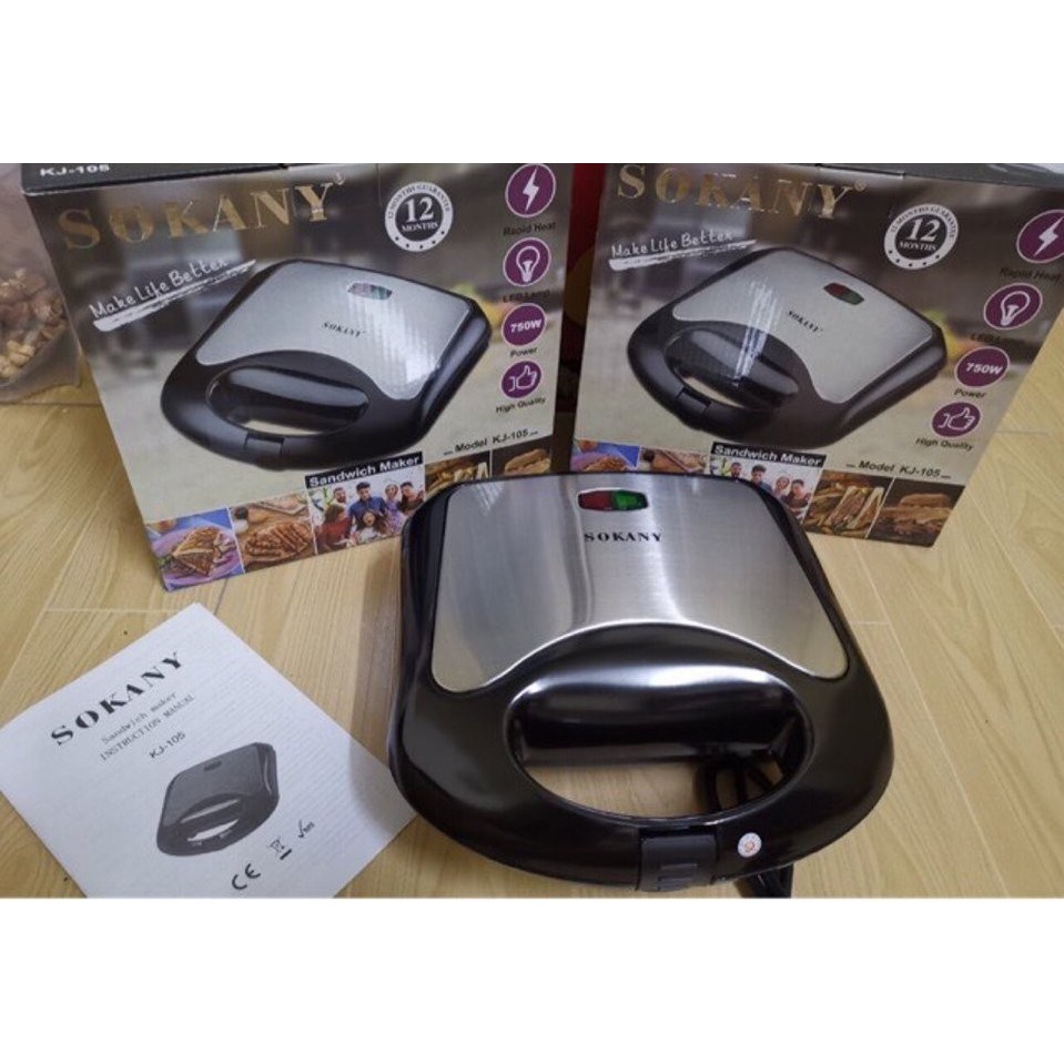 Máy làm bánh Sokany KJ-105 làm bánh hotdog hoặc kẹp sandwich Công suất 750W