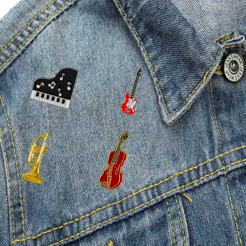 Ghim cài áo QIHE JEWELRY tráng men hình nhạc cụ dùng làm quà tặng với 4 thiết kế tùy chọn