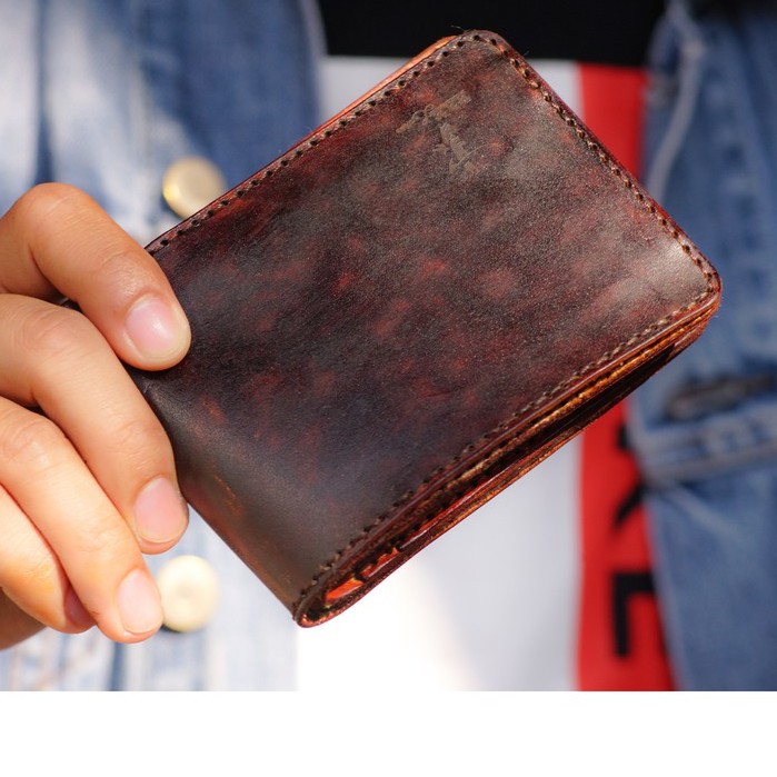 Ví nam da bò RAM Leather Italia Vegtan Khắc Trống Đồng Việt Nam Màu Chocolate