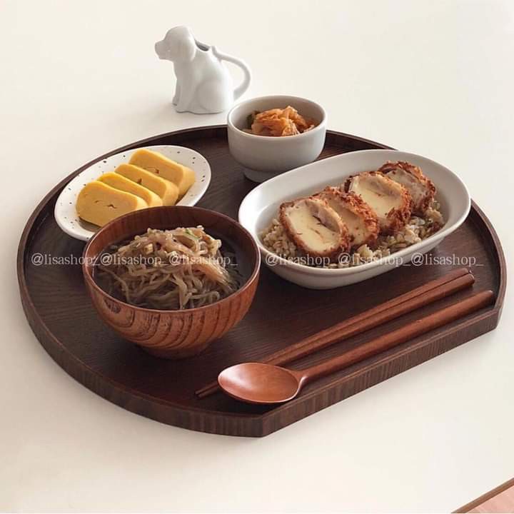 Khay gỗ tròn Mâm gỗ đựng đồ ăn bằng gỗ, khay gỗ decor hình bán nguyệt GiBa
