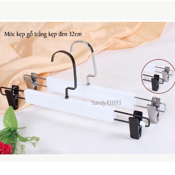 Móc kẹp gỗ trắng đầu kẹp đen 32cm (1 móc)