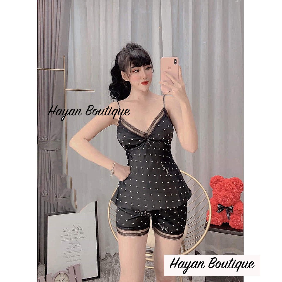 HT45 Bộ ngủ sexy chấm bi dễ thương kèm ĐỆM LÓT, bộ mặc nhà quyến rũ HT45 MÚT