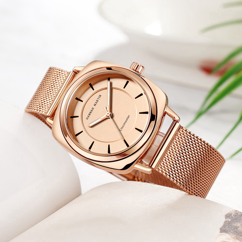 Đồng hồ nữ Hannah Martin 100% Original Fashion Square Women's Watches Waterproof Quartz Stainless steel Strap mesh Girl Watch COD Chronograph Wrist watches Gift Birthday 106