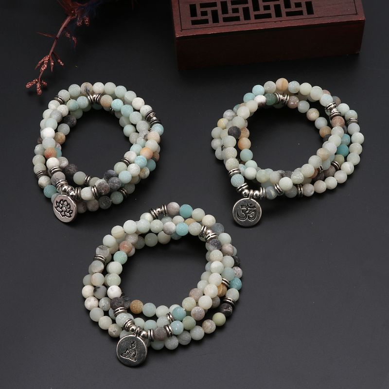 seng Mala Amazonite 108 Beads Necklace for Yoga Buddhist Rosary Prayer Charm Bracelet