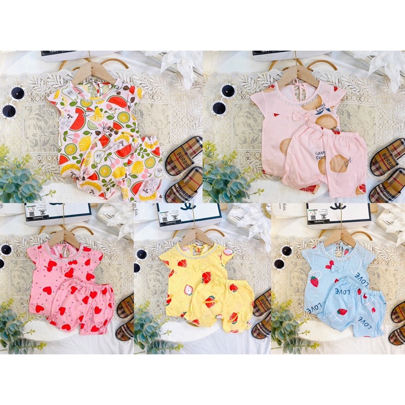 bộ lanh nơ ngực 2 bèo nhún xinh yêu cho bé gái - BLNN2