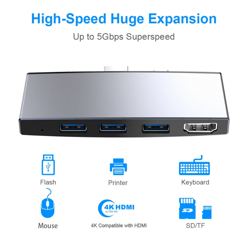 Thiết bị mở rộng Rocketek USB 3.0 Hub tương thích HDMI 4K 5Gbps cho Surface Pro 4/5/6
