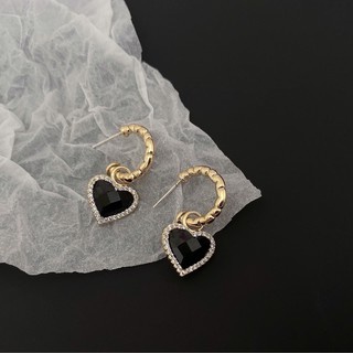 Bông Tai Hình Trái Tim Màu Đen Đính Đá Zircon Phong Cách Âu Mỹ Thời Trang Cho Nữ