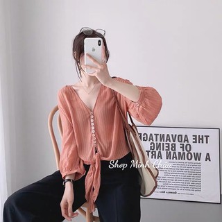(Sẵn)Áo voan buộc bụng Zaraaa dư sịn