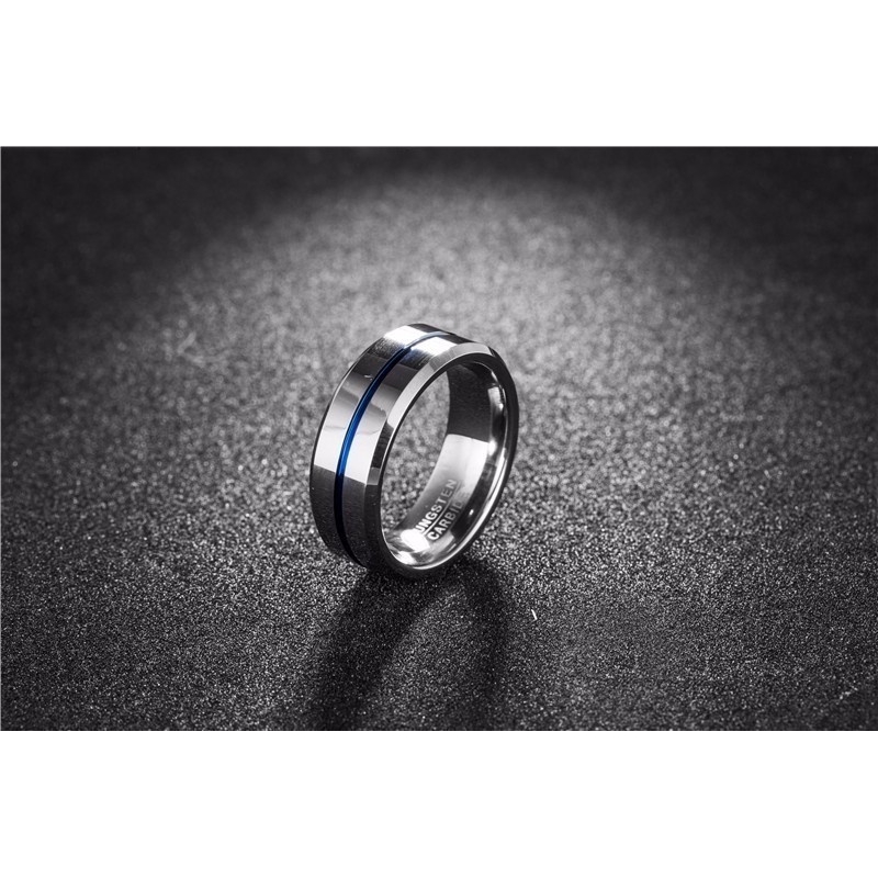 Nhẫn cưới Tungsten Carbide 8MM màu xanh dương cho nam