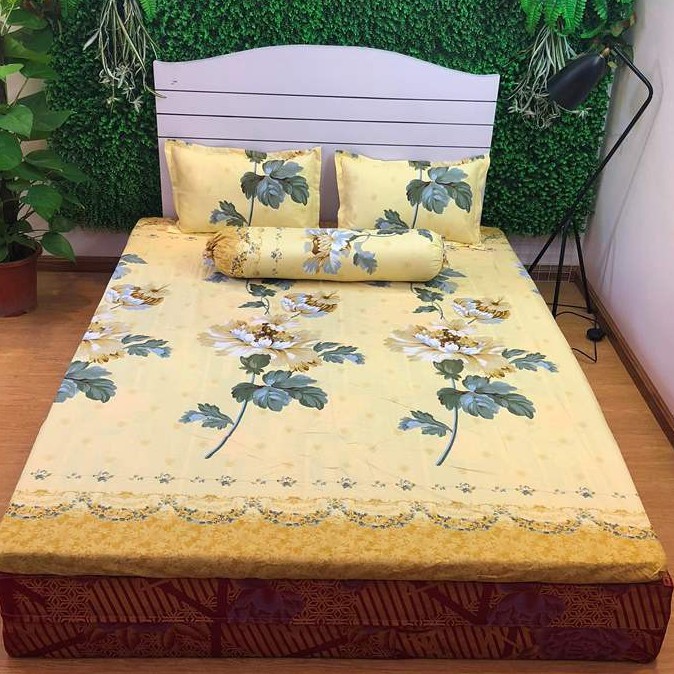 Sét Chăn Ga Gối 5 Món Cotton Poly Emmidecor Mẫu Cúc Vàng