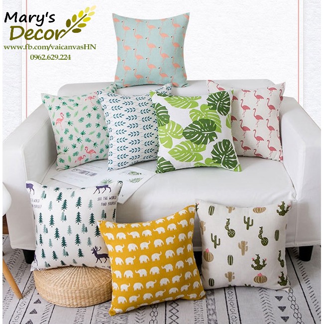 Gối tựa sofa Mary Decor - họa tiết Lá cọ xanh G-B02