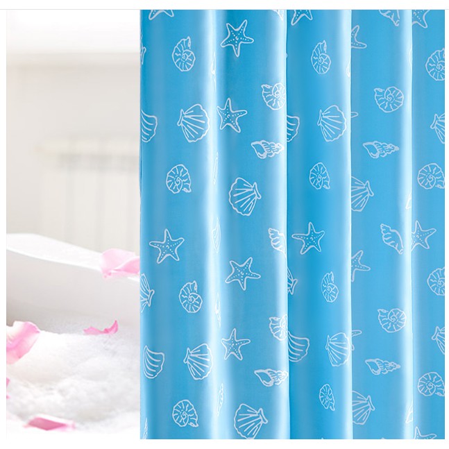Rèm Phòng Tắm / Rèm Cửa Sổ họa tiết Vỏ Sò Xanh 180cm X 180cm Loại 1( Cao Cấp )