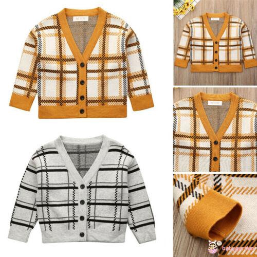 ღ♛ღUnisex Baby Boy OR Girl Knitted Plaid Sweater Cardigan Warm Outwear