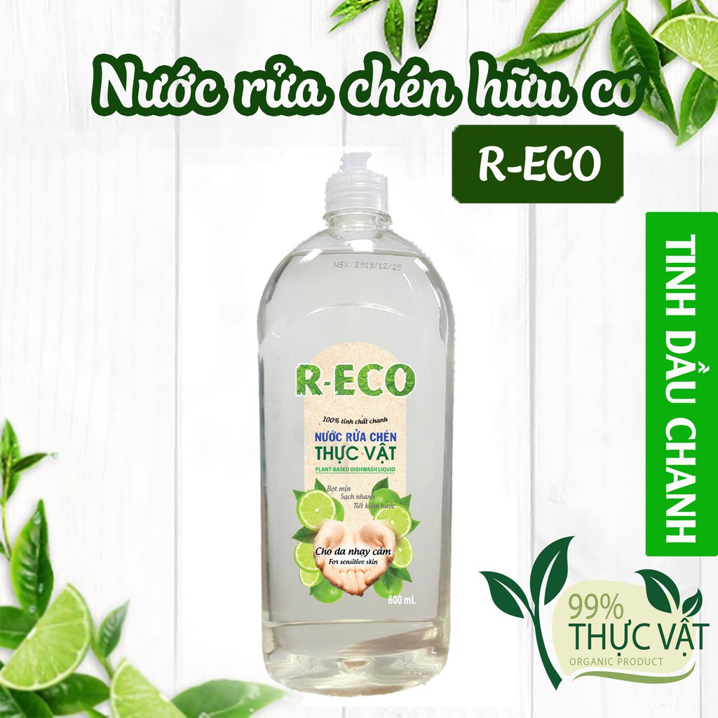 Nước rửa chén Hữu cơ từ tinh dầu thiên nhiên R-ECO– Sạch nhanh ,không nhớt, không lưu hương trên bát đĩa 800ml