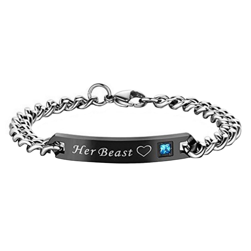 Vòng tay thép titan khắc chữ her king và his queen lãng mạn cho cặp đôi