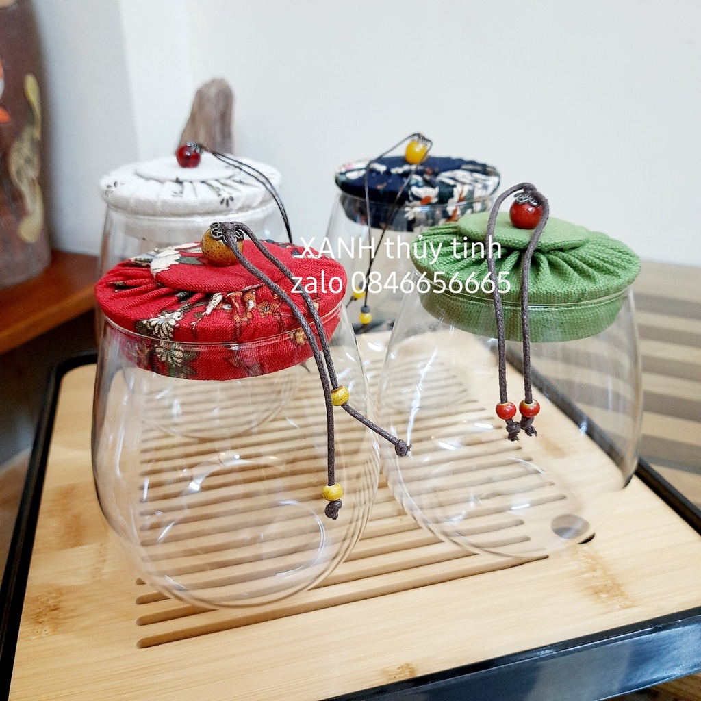 Combo 4 hũ nắp vải đựng trà, đồ khô, bánh kẹo dung tích 600g (4 chiếc hũ HT3)