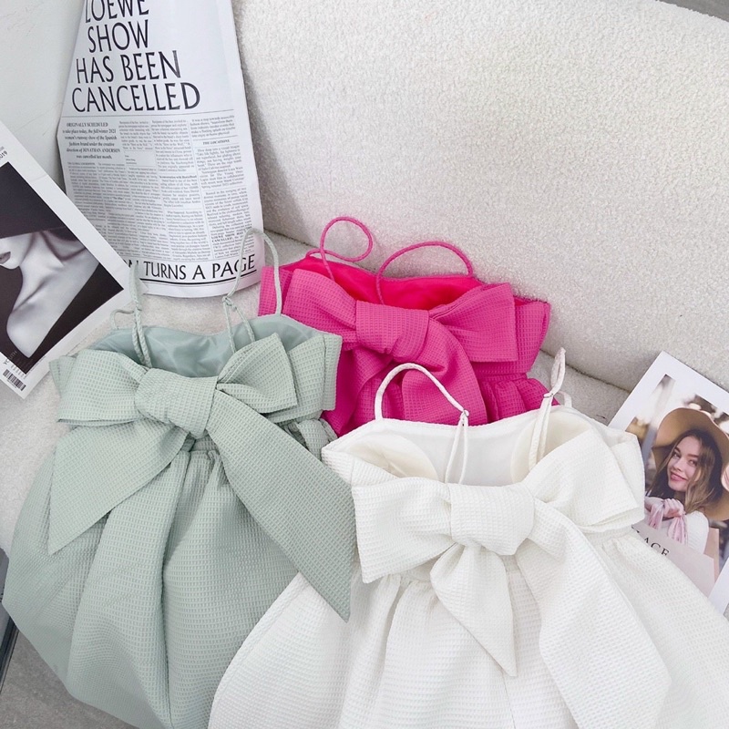 Đầm babydoll hai dây nơ lưng