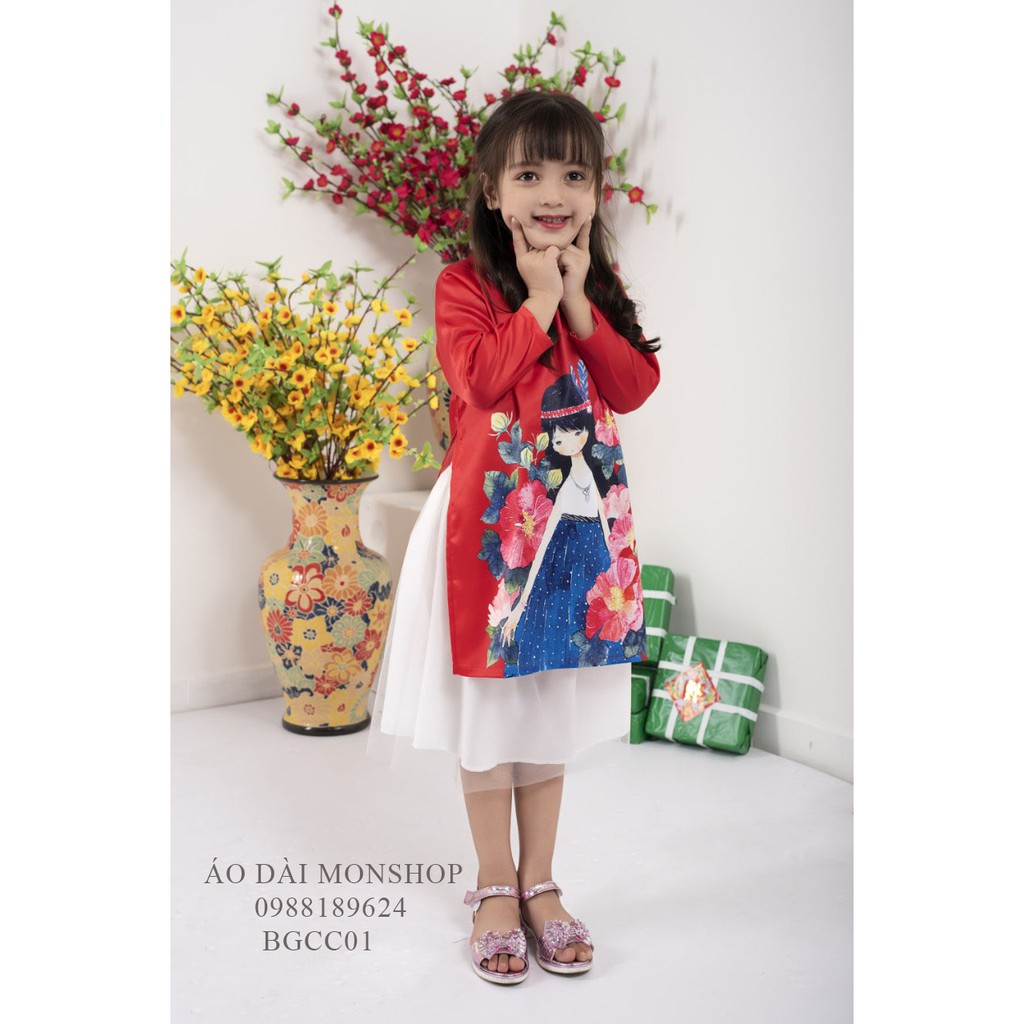 Áo Dài Bé Gái Công Chúa Vô Cùng Xinh - Màu Xanh Ngọc