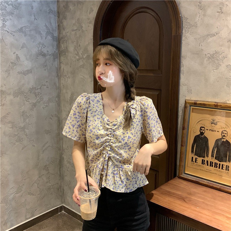 Áo cộc hoa nhí rút dây cực xinh - Áo kiểu vintage forgirl | BigBuy360 - bigbuy360.vn