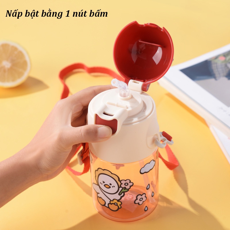 Bình nước cho bé siêu cute bé đựng nước mang đi học có dây đeo, bình uống nước cho bé có ống hút B21