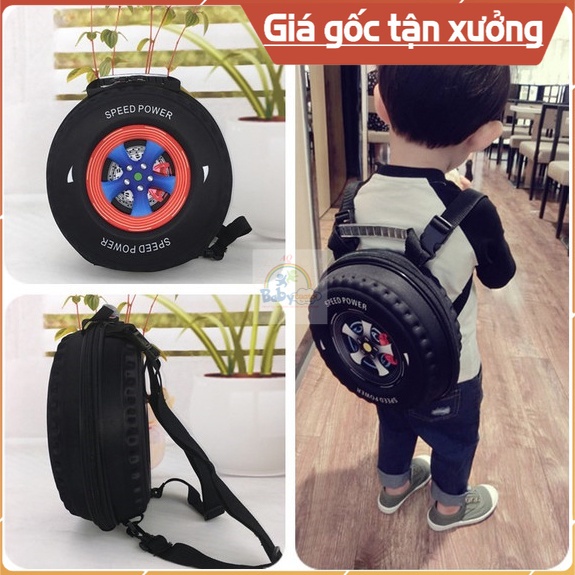 Ba lô hình bánh xe 3D 2 trong 1 cho bé đựng đồ đi học tiện lợi, dễ thương, độc đáo, chất bền chắc, an toàn cho bé - AQ
