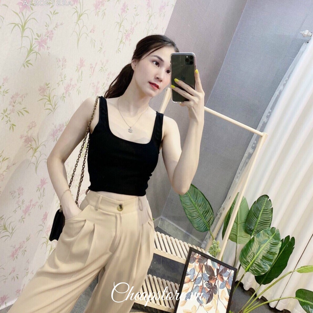 Áo 2 dây bản to cổ U siêu hothit _ Áo Croptop 3 lỗ Co Giãn Chất Cotton Mềm A10