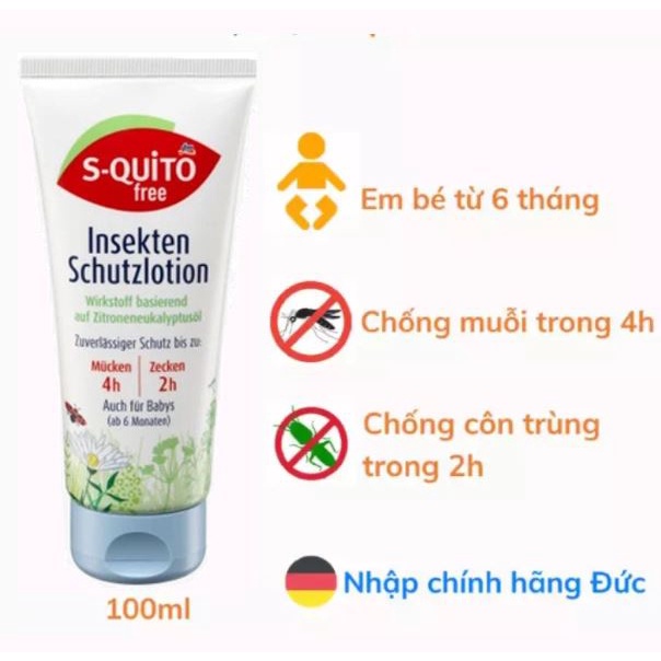 Kem chống muỗi và côn trùng cắn cho trẻ sơ sinh và trẻ nhỏ Squito Free Đức - Tuýp 100ml