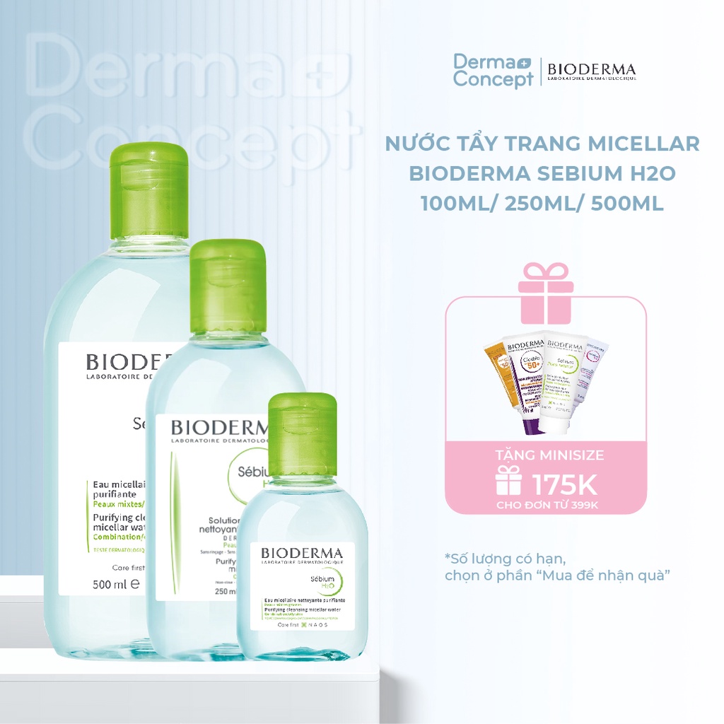 Nước tẩy trang Bioderma xanh Micellar Sebium H2O cho da dầu mụn 100ml/ 250ml/ 500ml [NHẬP KHẨU CHÍNH HÃNG 100%]