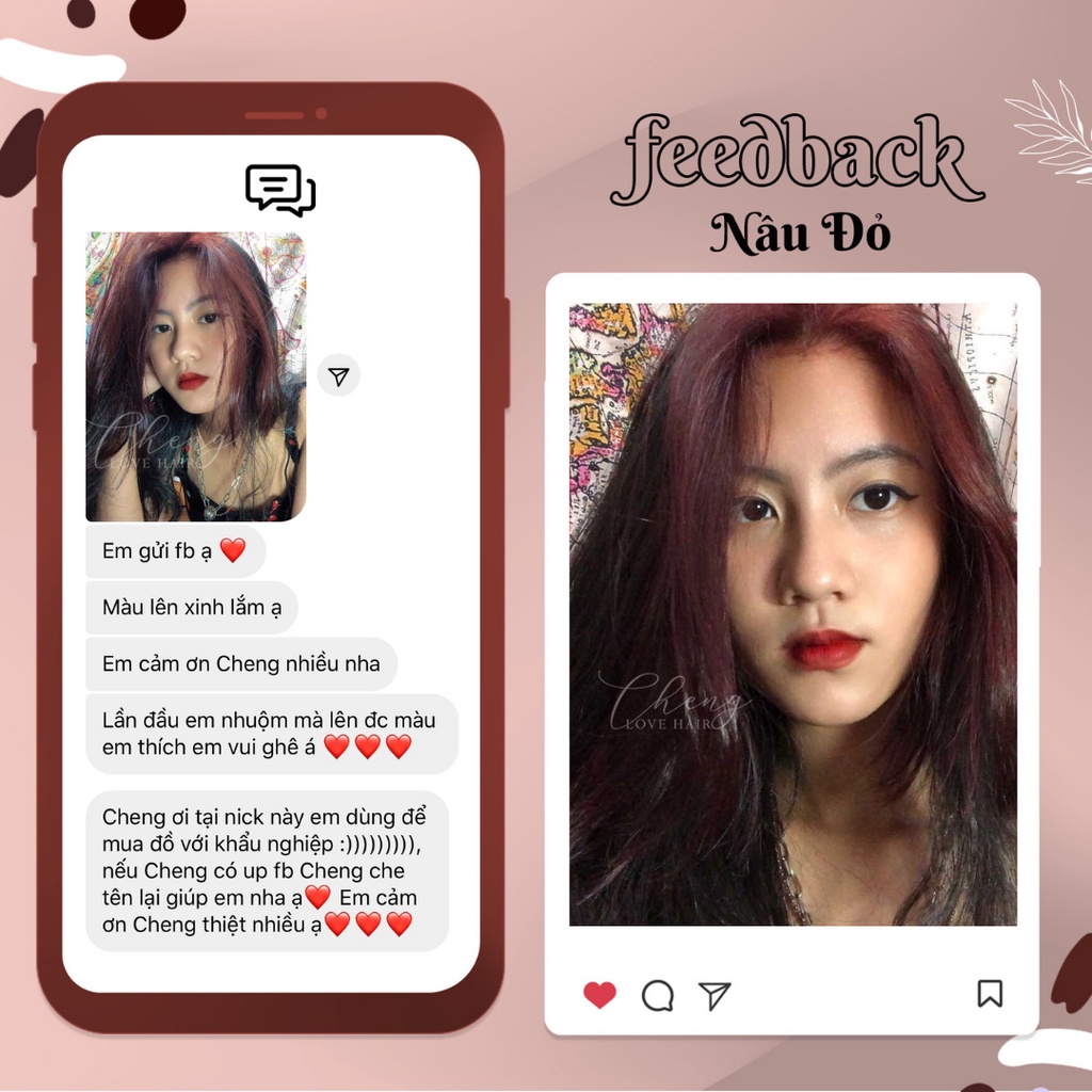 Thuốc Nhuộm Tóc Màu NÂU ĐỎ Không Tẩy Tặng găng Tay, Trợ nhuộm | Chang