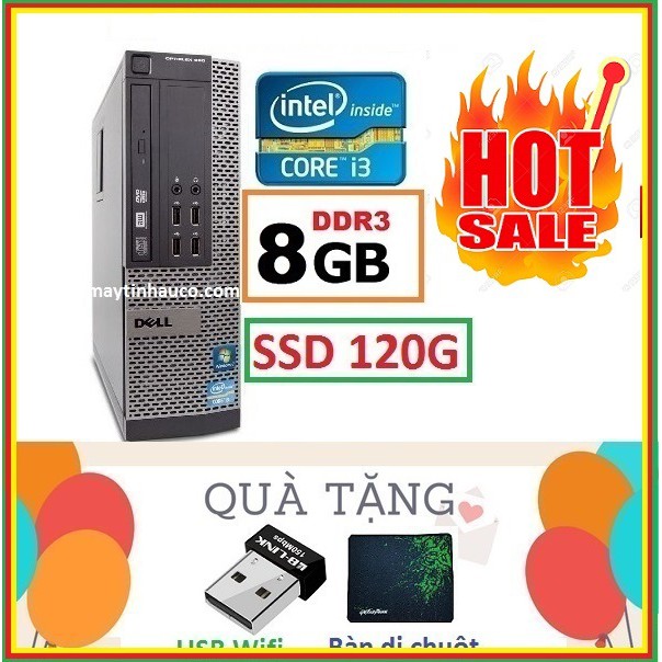 Máy tính đồng bộ DELLl Optiplex Core i3 3220 / 8G / SSD 120G . Tặng USB wifi + bàn di chuột