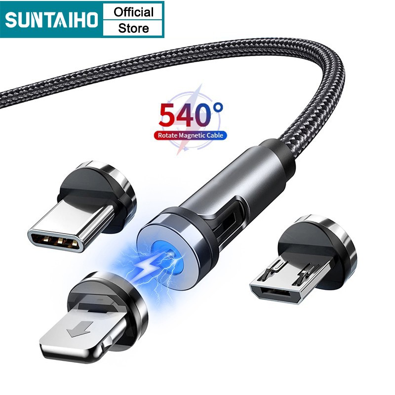 Dây Cáp Sạc Suntaiho Đầu USB Type C /Lightning Nam Châm Bằng Hợp Kim Nhôm Xoay 540º Cho iPhone IOS /Android Micro