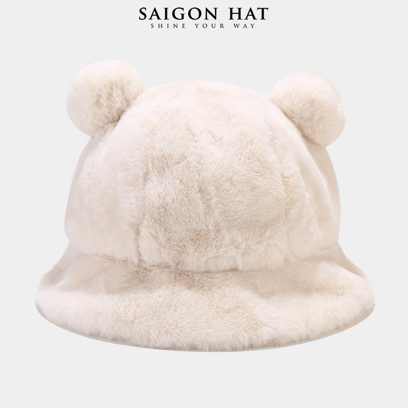 Nón bucket nữ lông mịn mũ tai bèo tai gấu dễ thương chuẩn form đẹp thời trang thu đông phong cách Hàn Quốc