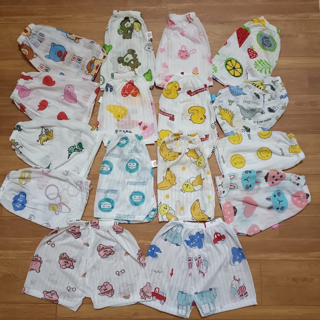 Set 10 quần đùi sơ sinh cotton giấy in hình dễ thương cho bé 5 - 17kg