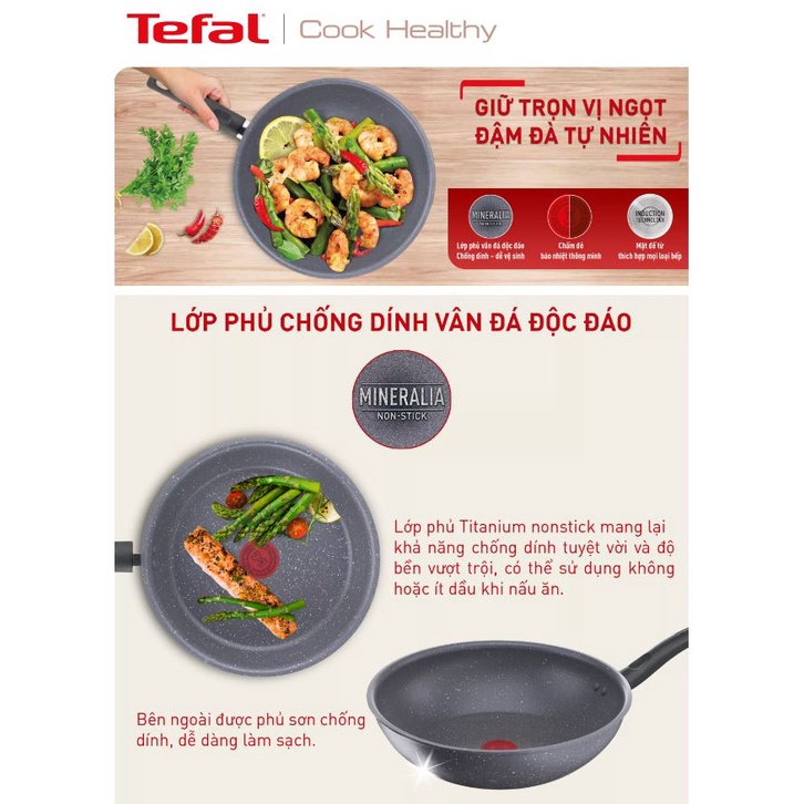 Bộ 3 nồi chảo chống dính đáy từ vân đá Tefal Cook Healthy G134S295 dùng cho mọi loại bếp