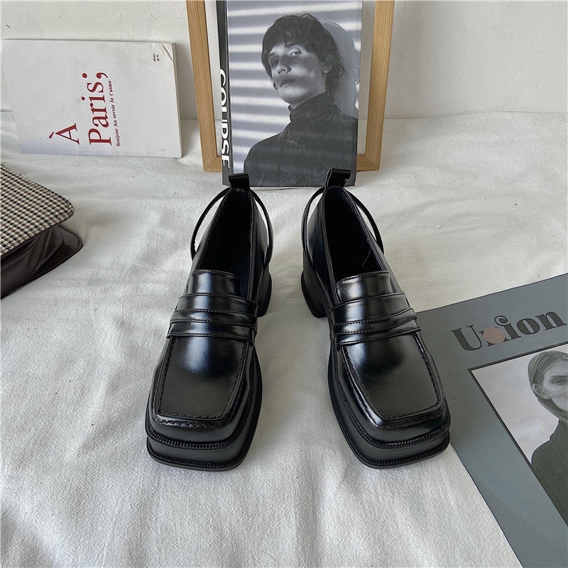 Giày loafer B58 đế cao 4cm phong cách retro Nhật Bả