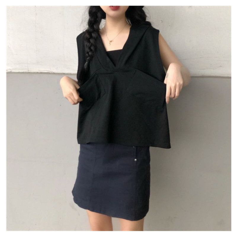 [ORDER] Áo hoodie tank top 2 màu đen xám chất cotton đẹp phối túi ngực