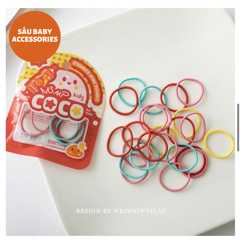 Túi dây buộc tóc trơn mini 30 chiếc đủ màu cho bé gái