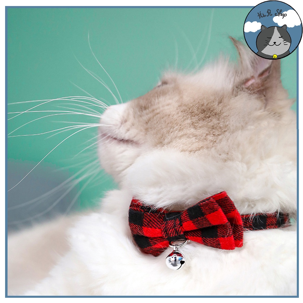 Vòng Cổ Nơ Kẻ Caro Cho Chó Mèo Cao Cấp Bằng Vải Thời Trang Dành Cho Thú Cưng