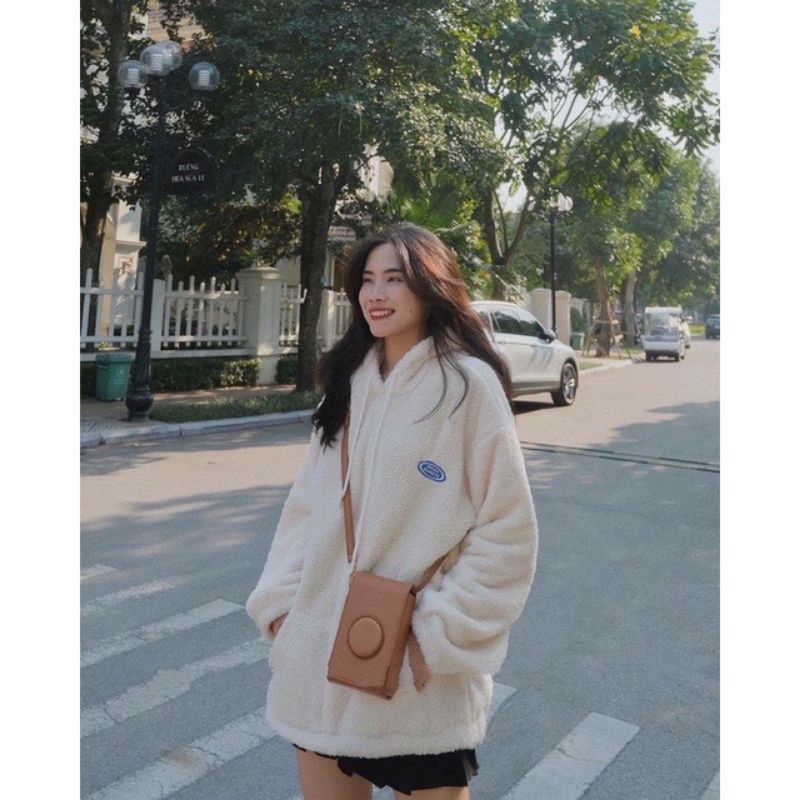 Áo Khoác Lông Cừu Kèm Logo Nữ in Tim [FREESHIP]  Jacket nỉ bông ấm mùa đông, khoác choàng vintage cá tính Ulzzang