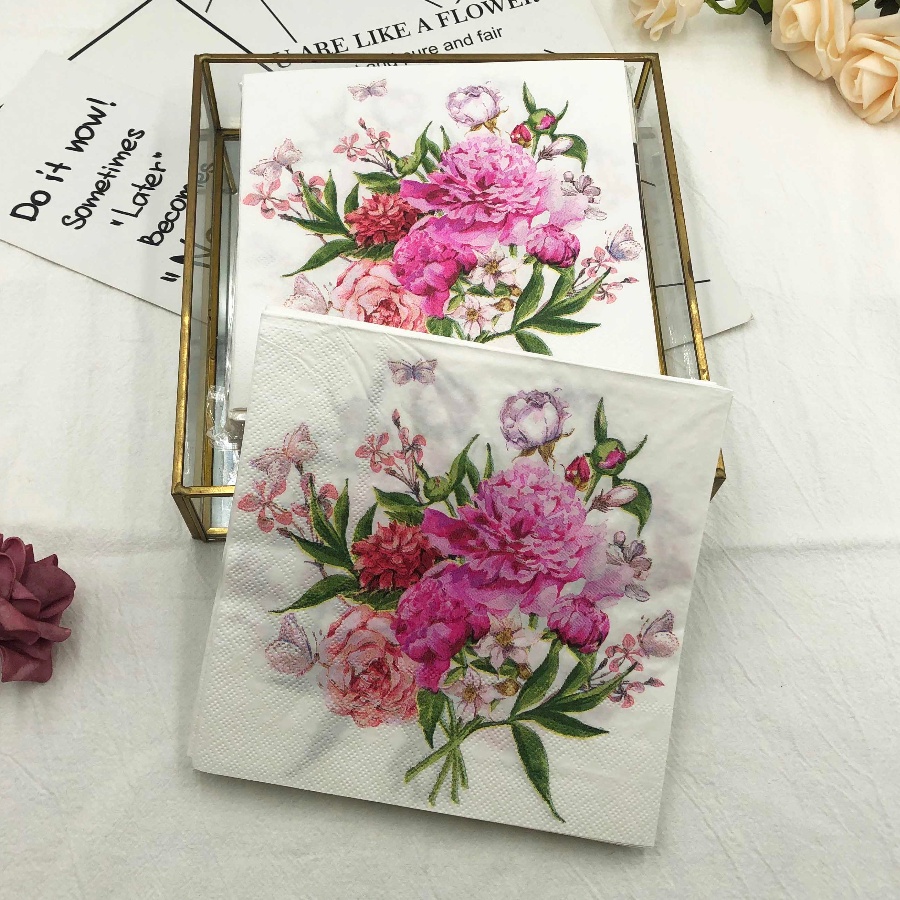 Bộ 20 Khăn Ăn Bằng Giấy In Họa Tiết Hoa / Bướm / Chuồn Chuồn Xinh Xắn Cho Gia Đình