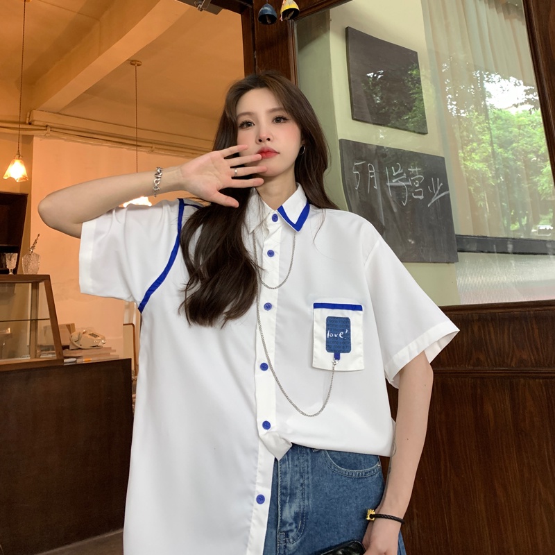 SUXI Áo Sơ Mi Tay Ngắn Dáng Rộng Thiết Kế Đơn Giản Thời Trang Mùa Hè Cho Nữ