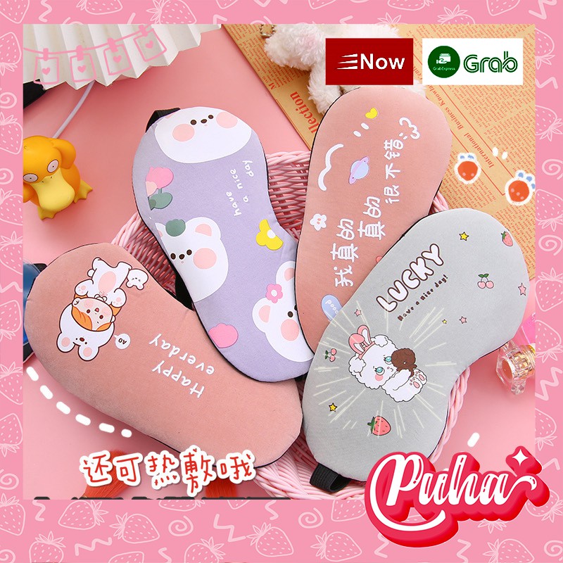 Bịt mắt che mắt ngủ Puha có túi gel massage , bịt mắt ngủ hình thú cute dễ thương