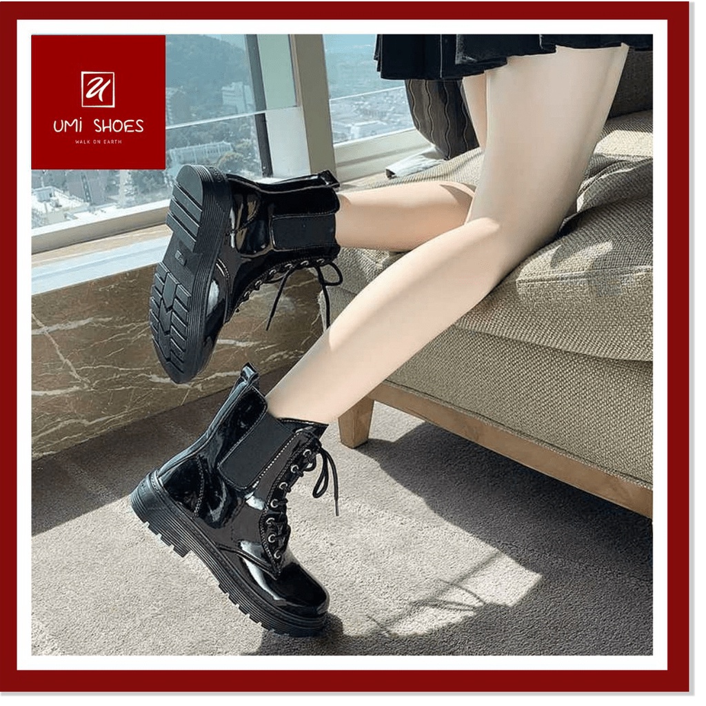 💓 [ Giày bốt ulzzang cao cổ buộc dây cổ chun đế bằng da bóng da trơn cá tính đẹp mới xinh thời trang năng động ღ 𝒮𝐻❁�