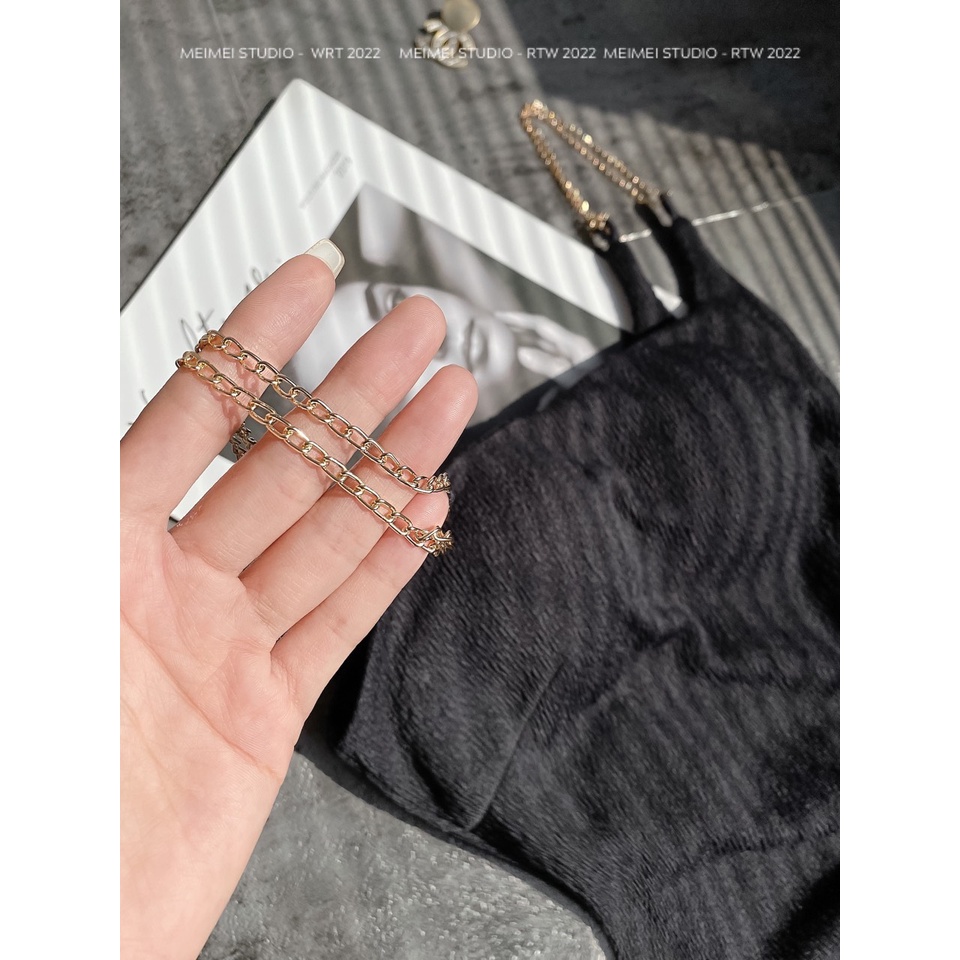 Đầm Gogi xốp nhăn 2 dây xích - Váy xẻ đùi dáng midi ôm body - Mặc đi chơi, đi biển | XTV17 | MeiMei Studio